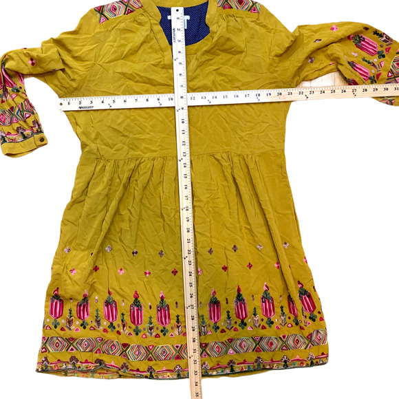 Anthropologie Floreat Raella Mustard Tunic Dress L - Picture 11 of 12
